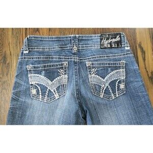 Hydraulic Boot Cut Jeans Women's 34x33 Blue Embroidered Pockets Medium Wash